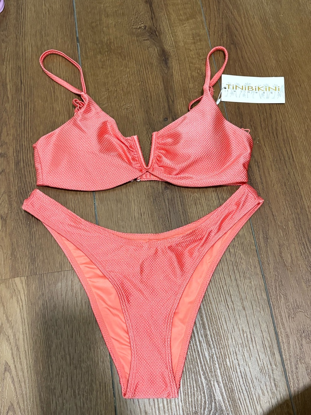 TiniBikini Coral Pink Textured Bikini Set Medium NWT